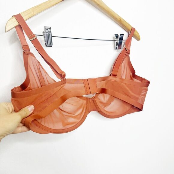 CUUP THE PLUNGE Mesh Bra womens 40E clay pink underwire semi sheer - Picture 5 of 6